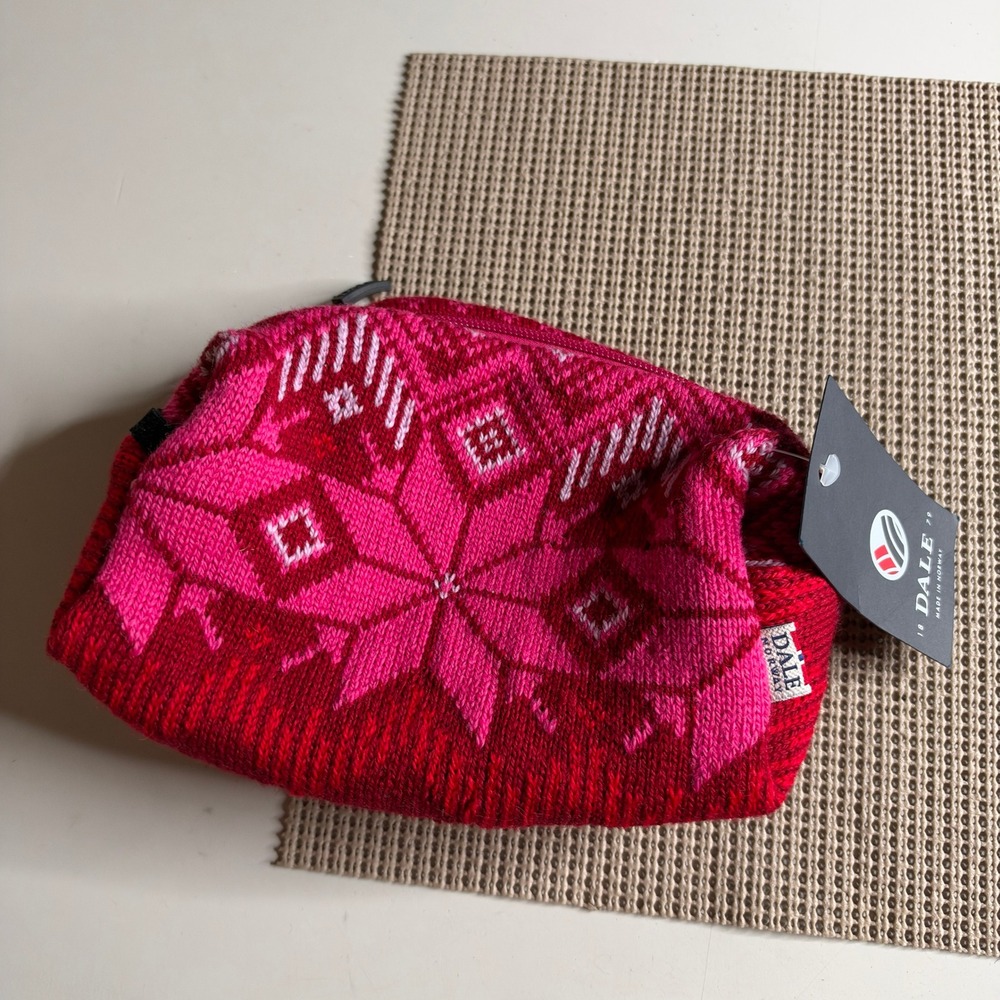 Dale of Norway Small Toiletry Bag Red Pink Nordic Snowflake Knit Made in Norway